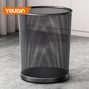 Youqin trash can office household large large capacity kitchen bathroom rust-proof metal wire mesh trash can large size - black 18l