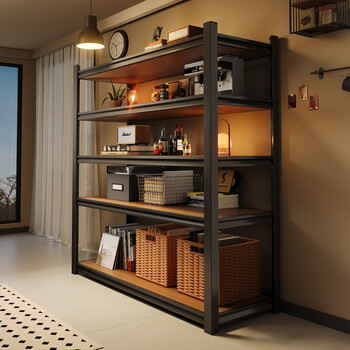 Saishan household steel frame multi-layer storage rack floor-to-ceiling balcony living room storage display supermarket utility room storage cabinet with universal wheels double load-bearing walnut color five layers 120*40*183cm adjustable floor height