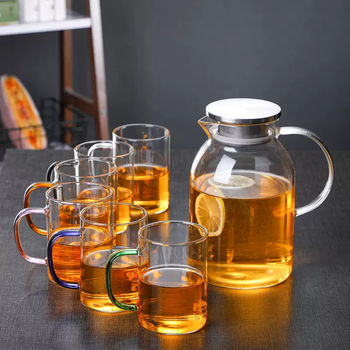 Yusenyi cold kettle glass high temperature resistant cold kettle large capacity household cool boiled water cup set teapot kettle explosion-proof thickened fat cold kettle 2000ml-liucai 80 mouth cooling cup 2000l