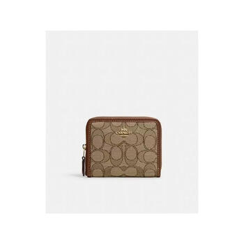 Coach women's wallet id window money position design full zipper closure printed pattern leather material brown no size