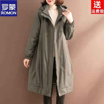 Romon thickened velvet parka for women in winter 2026 new fashion temperament mid-length cotton coat windbreaker jacket green m