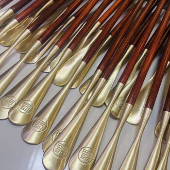 Shantou lincun rosewood long handle copper blessing shoehorn without bending brass_rosewood_5_cm