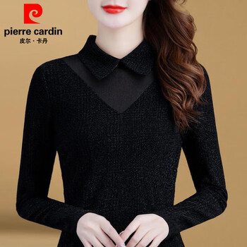 Pierre cardin velvet top for women 2025 autumn new style black fashionable doll collar with autumn and winter mesh warm bottoming shirt for women black velvet m recommended 90-104 pounds