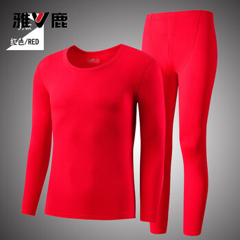 Yalu men's thermal underwear thin double-sided velvet youth autumn clothes autumn pants daqiji red zodiac year female couple base red - men l (suitable for 90-115 pounds)