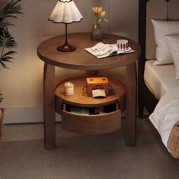 Simple story all solid wood coffee table living room light luxury high-end small table sofa side table small medieval style bedside shelf store manager recommended hidden drawer style rubber wood-walnut color 40cm