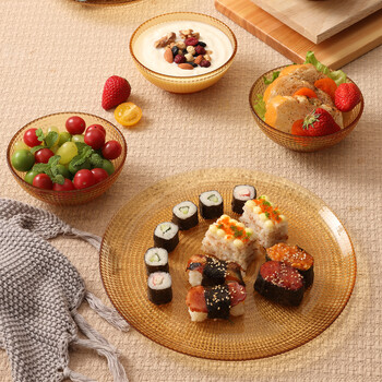 Corning glass tableware and dishes set household rice bowl noodle bowl soup bowl glass bowl high temperature resistance high-value salad bowl polka dot oval plate