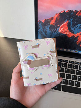 Others korean floral dachshund tri-fold wallet compact card holder large capacity multi-card slot coin purse niche ladies short three-dimensional blue hat dachshund wallet