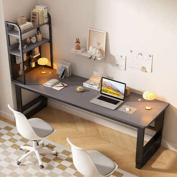 Yusenyi computer desk desktop double desk bookshelf integrated side shelf combination student study table bookshelf on the left warm white + white shelf solid wood desktop 240x60x74cm