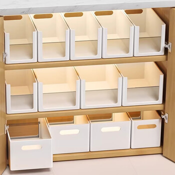 Zhifan kitchen storage box right-angled rectangular organizing box desktop snack storage drawer type can be stacked abs material