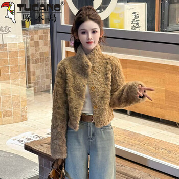 Woodpecker (tucano) fashionable lamb wool short fur all-in-one coat for women winter new small thickened warm imitation fur top khaki s weight 80-110 catties