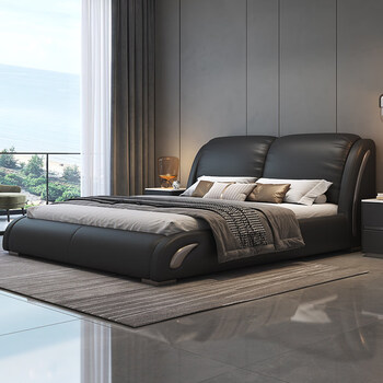 Jingmusizhai 2025 new italian light luxury leather bed 1.8 meters double bed master bedroom home soft-packed tatami storage wedding bed single bed (excluding bedside tables and mattresses) 1500mm*2000mm x frame structure