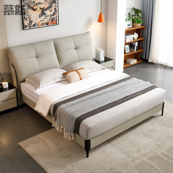 Mousse leather bed modern simple master bedroom double bed 1.8m large bed 2m large bed light luxury 2.2m soft-covered wedding bed bed + tencel zero pressure mattress + 2 cabinets 1500mm*1900mm x air pressure storage structure