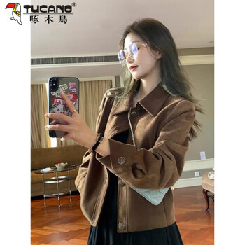 Woodpecker maillard leather jacket women's short 2026 autumn and winter new retro loose little jacket top fashion brown s