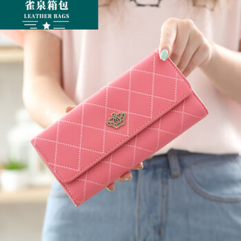 Ye yu wallet women's long fashion trifold one-piece diamond buckle cute high school student multi-card slot wallet wallet trendy watermelon red