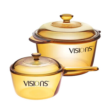 Corning (visions) 3.2l deep soup pot + 1l single handle glass milk pot pot set, high temperature resistant glass pot combination vs-3.2+vsp-1