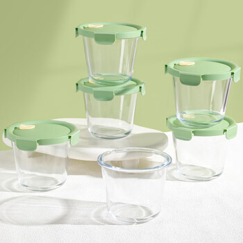 Fantasy glass lunch box, microwave heating special soup bowl for office workers, lunch box, fruit crisper set, high cost performance + can be heated with lid, avocado green soup bowl 720ml+7