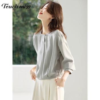 Tachi miss 2026 spring and summer new linen short jacket women's loose casual cardigan light blue l