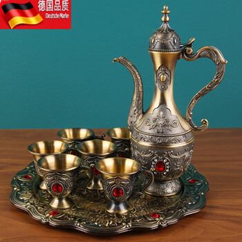 Tuojin bronze wine set retro household european wine set gift liquor cup divided flask palace style bronze small big belly wine set 8 pieces 8 pieces