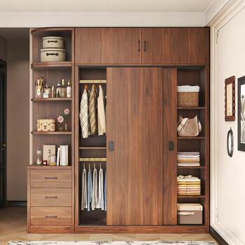 Zhaojian solid wood wardrobe sliding door wardrobe bedroom household storage cabinet thickened back panel dust-proof children's storage cabinet bag installation thickened back panel length 40 width 50 height 200 side cabinet (teak color)