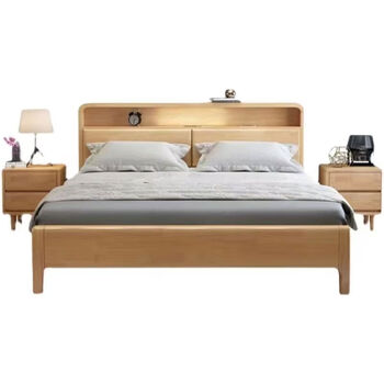 Merchant wuyu nordic solid wood bed 18 soft backrests with night light double 15m135 modern simple small apartment 12 storage wedding bed solid wood single bed solid wood color walnut color 1200mm*2000mm mortise and tenon structure