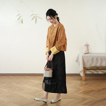 Bu fu new chinese style khaki wool jacquard wooden beads lace jacket 2026 spring new daily women's clothing khaki m