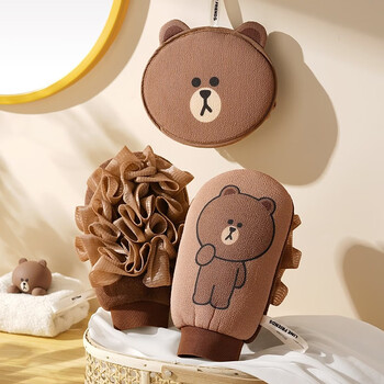 Qilin yuhua bath towel 2-in-1 children's cute bath ball women's special powerful mud bath towel does not harm skin 2 pieces 15% off gloves + brown bear