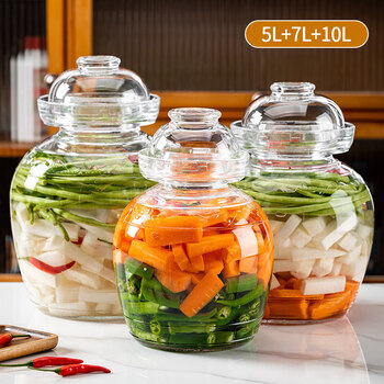 Modern housewife pickle jar household glass pickle jar pickle jar large old-fashioned food sealed sichuan 5l+7l+10l glass pickle jar upgraded thickened glass mixed 3 pieces