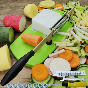 Yusenyi potato strip cutter, radish strip cutting tool, potato strip cutting machine, donkey-hide gelatin rice cake slicing knife, french fries strip cutter, rice cake potato strip cutting machine (free tool - spacer) green model - cutting slices