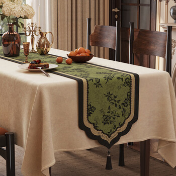 Fantasy american retro table flag home dining table middle strip tablecloth tv cabinet sideboard decorative tablecloth dust-proof bunting secret jungle ancient lotus shape c tassel black snowy velvet 30x390cm (applicable to desktop length 300320cm)