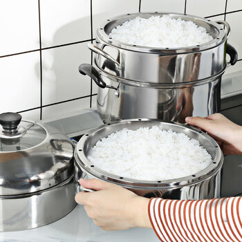 Tuojin steamer original rice steamer without odor transfer three-layer thickened stainless steel household steamer energy-saving steamer pot 2 two-layer (1 bottom pot 1 steaming grid 1 lid) 28cm