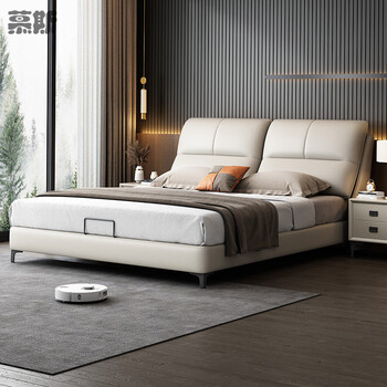 Mousse leather soft bed modern minimalist master bedroom minimalist double bed 1.8 high-end atmospheric wedding bed 22.2 meters storage bed contact surface leather single bed frame structure x 1500mm*1900mm