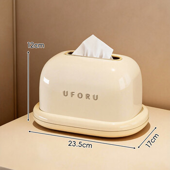 Lin jia boy tissue box living room high-end light luxury paper box cute tissue box home decoration creative napkin box high-end cream white-crystal label built-in automatic lifting spring
