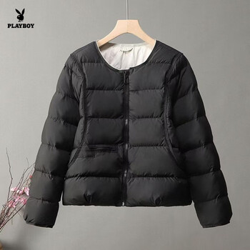 Playboy (playboy) 2026 winter new down jacket, fashionable and simple short style, round neck, warm and loose duck down jacket, official flagship black 2501 s 80-125