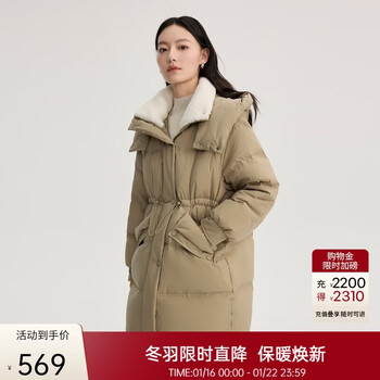 Elai imitation lamb fur collar down jacket women's mid-length coat warm new year coat elegant green m