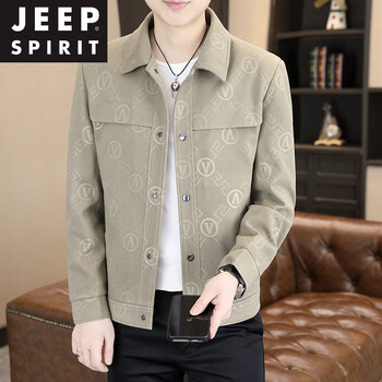 Jeep spirit men's casual jacket 2026 spring and autumn new short lapel non-iron anti-wrinkle woolen top men's khaki xl