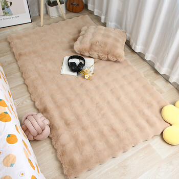 Fantasy 3d bubble cream style rabbit plush carpet floor mat bedroom bedside blanket living room bay window cushion sofa blanket coffee table mat milk tea color puff velvet upgraded thickened model 30x30cm small bench size