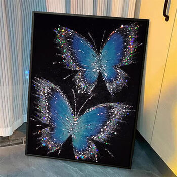 Fantasy butterfly bedside table painting, living room sofa background wall decoration painting, warm bedroom entrance wall hanging painting sku_06_f warm butterfly 50x70cm aluminum alloy brushed light gold, hand-mounted and customizable, high-definition giclee painting, matte texture aluminum alloy frame