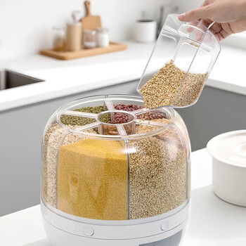 Camellia (chahua) rice bucket, insect-proof and moisture-proof rice storage box, rotating push-type rice discharge, large-capacity compartmentalized grain storage box, 4.5l large capacity, one-click rotating rice bucket