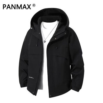 Panmax trendy new hooded jacket men's loose versatile jacket windproof casual top jacket black s recommended 85-100 catties