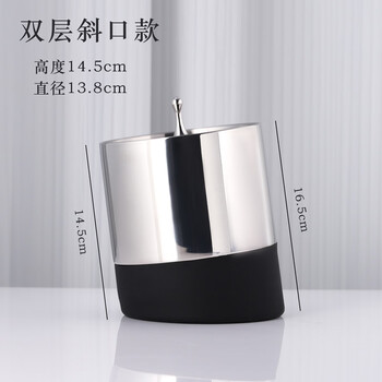 Fantasy stainless steel double-layer ice bucket, ice cube bucket, household non-slip red wine ice bucket, bar ktv beer ice bucket, double-layer inclined mouth style (including ice clip)
