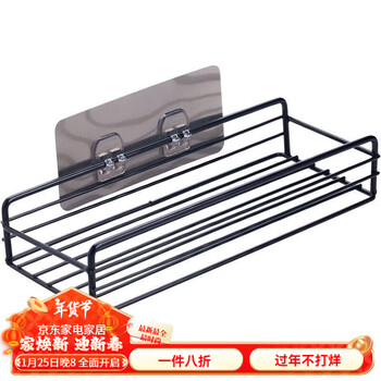 Lzjvlzjv kitchen rack corner wall-mounted punch-free seasoning storage rack household bathroom bathroom sticky black rectangular with nail-free stickers ten-year warranty free compensation for drops one free 2 hooks