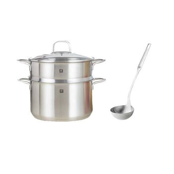 Zwilling german stainless steel complete set of pots, steamer, stew pot, steamer combination with lid 24cm deep roasting pot set original nova plus soup pot steamer + soup spoon 24cm