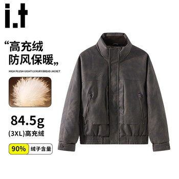 Izzue hong kong it trendy brand pu stand collar down jacket men's winter new 90 duck down warm flight jacket motorcycle jacket bronze coffee 3xl