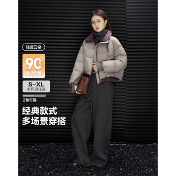 Demana 90 duck down winter drawstring contrast color stand collar four-layer craft checkered line loose women's bread down jacket