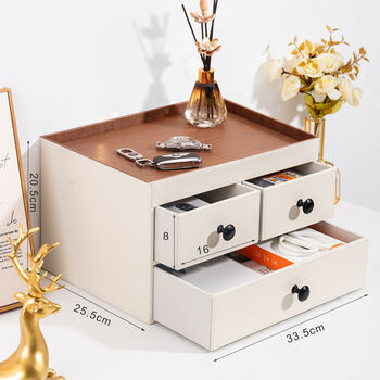 Light luxury entry door key storage box home living room coffee table rack desktop sundry storage box cream white and walnut color three-drawing