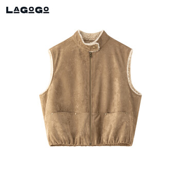 Lagogo keluli style imitation lamb hair vest lagugu 2026 spring new warm jacket pbww131b55 brown s