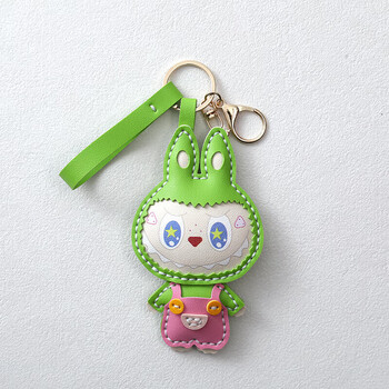 Mppmck new school-opening handmade leather goods diy material bag labubu pendant car pendant keychain leather accessories self-made labubu grass green (material bag) free needle and thread + tutorial