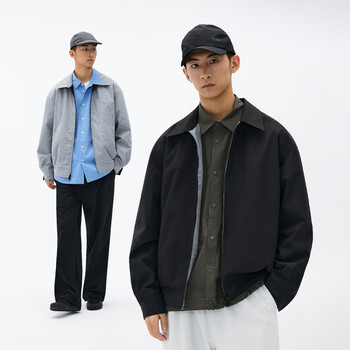 Panda ben (ben.panda) contrast color reversible lapel water-repellent jacket plaid loose jacket men's spring 2026 jet black l