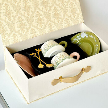 Tuojin jingdezhen ceramic best friend girl birthday gift high-looking coffee cup and saucer set wedding gift new couple souvenir bell flower (pink + green) double cup gift box_+ gift choice