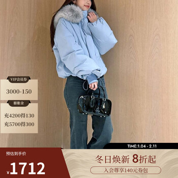 Snidel2025 autumn and winter new fashion fur collar hooded duck down bread jacket down jacket swfc255303 blue one size (f)